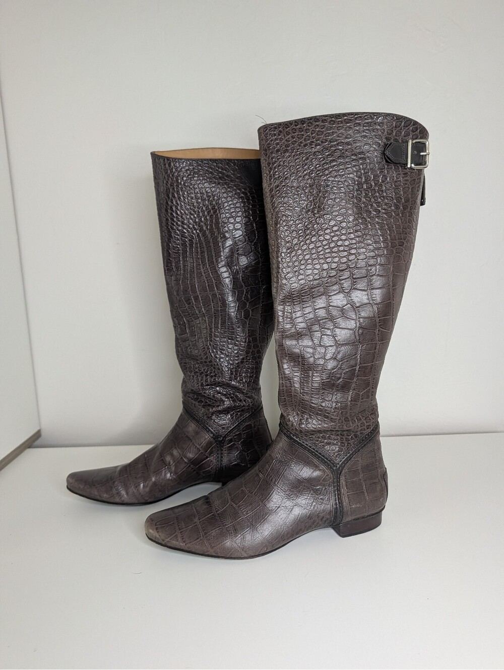 Cole Haan croc-embossed tall leather riding boots size 8.5